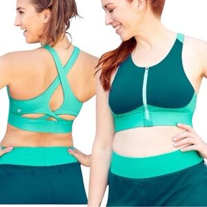 Fabletics NWT plus size Ella high support zip front turquoise blue sports bra